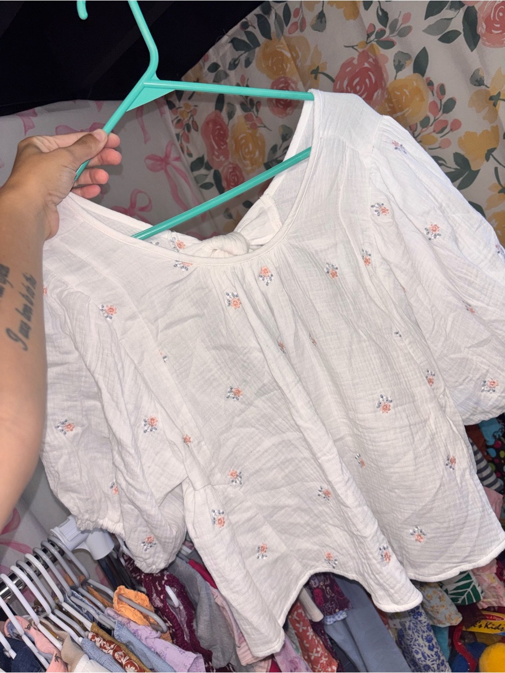 TALULAH White Cotton Tunic with Small Orange Floral Embroidery